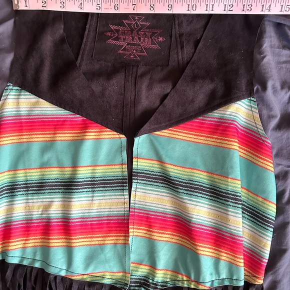 Crazy Train Suede Vest with Fringe and Cross Design on back. - Picture 6 of 7